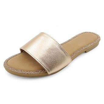 Minimal Slide Sandals with Crystal-Trimmed Footbed