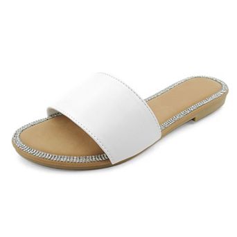 Minimal Slide Sandals with Crystal-Trimmed Footbed