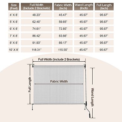 Aoodor Patio Roller Shade HDPE Fabric Outdoor Roll Up Shade with UV Protection
