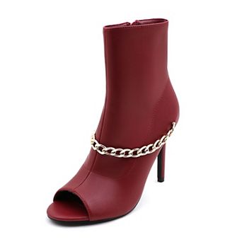 Chic Peep-Toe Ankle Boots with Elegant Chain Detail - High Heel Fashion Footwear
