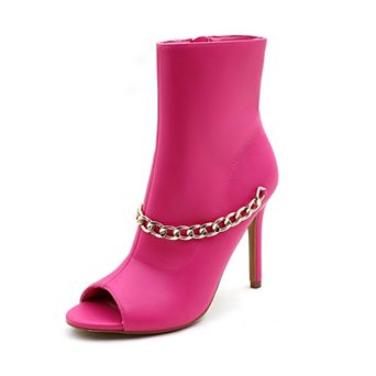 Chic Peep-Toe Ankle Boots with Elegant Chain Detail - High Heel Fashion Footwear