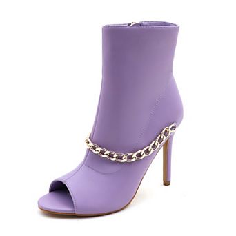 Chic Peep-Toe Ankle Boots with Elegant Chain Detail - High Heel Fashion Footwear