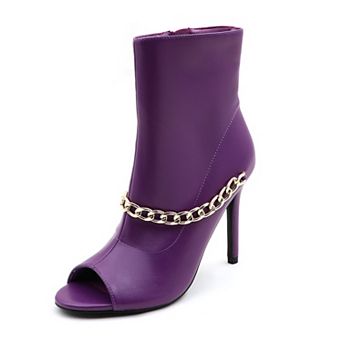 Chic Peep-Toe Ankle Boots with Elegant Chain Detail - High Heel Fashion Footwear
