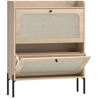 HOMCOM Shoe Cabinet with 2 Flip Drawers, Narrow Shoe Storage Cabinet,