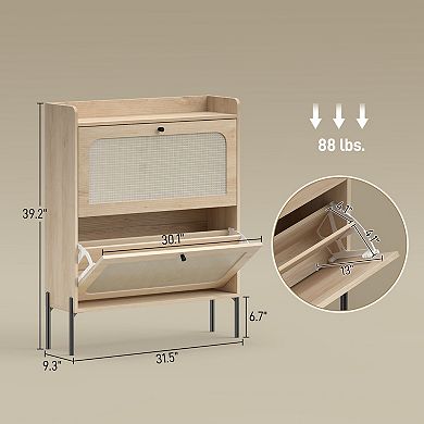 HOMCOM Shoe Cabinet with 2 Flip Drawers, Narrow Shoe Storage Cabinet,
