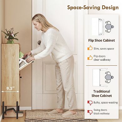 HOMCOM Shoe Cabinet with 2 Flip Drawers, Narrow Shoe Storage Cabinet,