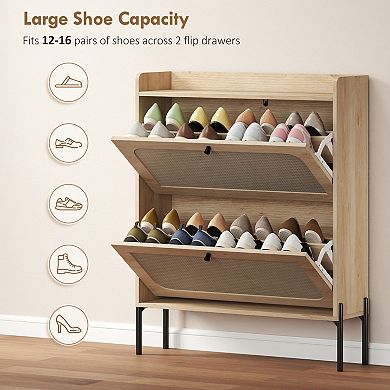 HOMCOM Shoe Cabinet with 2 Flip Drawers, Narrow Shoe Storage Cabinet,