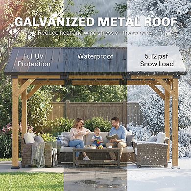 Outsunny 13ft x 11ft Hardtop Gazebo with Galvanised Metal Roof, Wood Frame