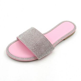 Crystal-Embellished Slide Sandals with Rhinestone Trim