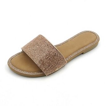 Crystal-Embellished Slide Sandals with Rhinestone Trim