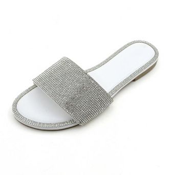 Crystal-Embellished Slide Sandals with Rhinestone Trim