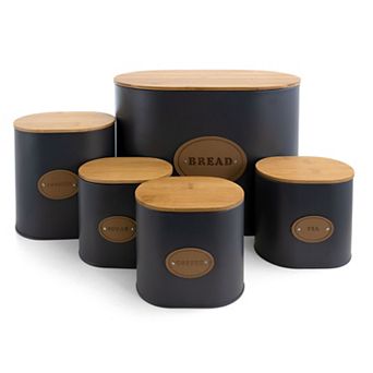 Megachef Pro Kitchen Food Storage and Organization 5 pc Canister Set in Grey with Bamboo Lids