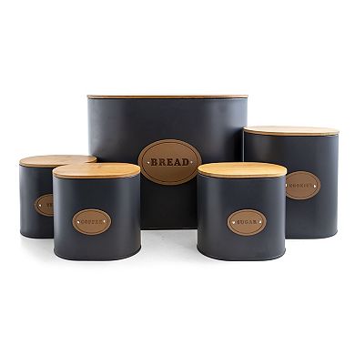 Megachef Pro Kitchen Food Storage and Organization 5 Piece Canister Set in Grey with Bamboo Lids