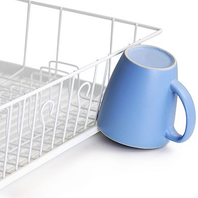 Megachef Pro 17.5 Inch White Single Level Dish Rack with 14 Plate Positioners and Utensil Holder