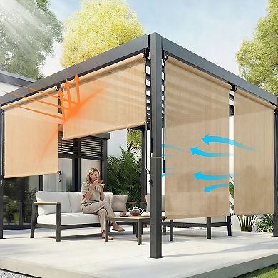 Aoodor Patio Roller Shade HDPE Fabric Outdoor Roll Up Shade with UV Protection