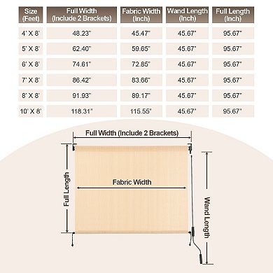 Aoodor Patio Roller Shade HDPE Fabric Outdoor Roll Up Shade with UV Protection