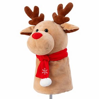 Reindeer Golf Club Driver Headcover with Red Scarf