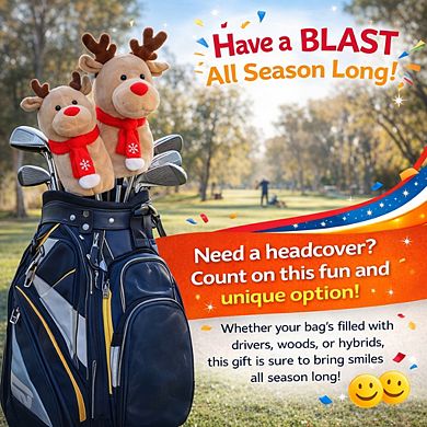 Reindeer Golf Club Driver Headcover with Red Scarf