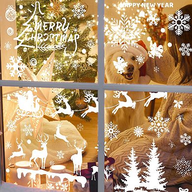 Snowflake Santa Claus Christmas Decor for Windows White 1 Set
