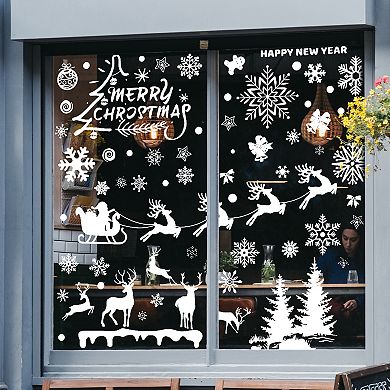 Snowflake Santa Claus Christmas Decor for Windows White 1 Set