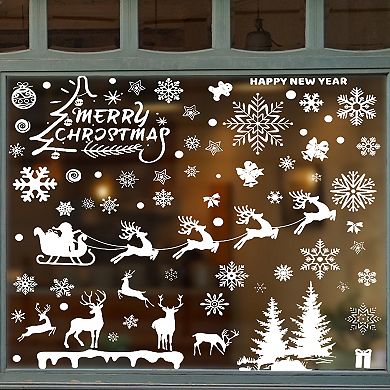 Snowflake Santa Claus Christmas Decor for Windows White 1 Set