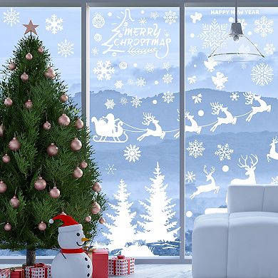 Snowflake Santa Claus Christmas Decor for Windows White 1 Set
