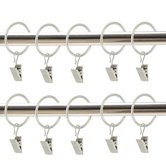 Curtain Rings with Clips for Hanging Shower Curtain 10 pc Fog Silver