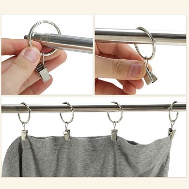 Curtain Rings with Clips for Hanging Shower Curtain 10 Pcs Fog Silver