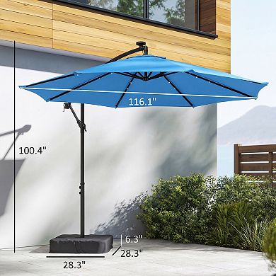 Outsunny 10 ft Offset Cantilever Patio Umbrella w/ Light, Weight,