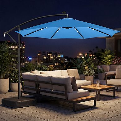 Outsunny 10 ft Offset Cantilever Patio Umbrella w/ Light, Weight,