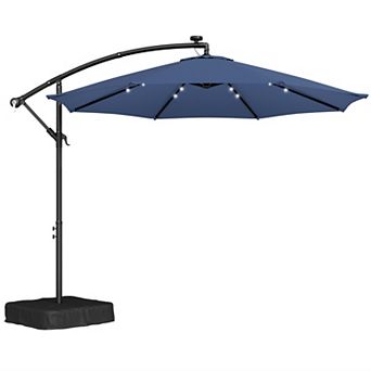 Outsunny 10 ft Offset Cantilever Patio Umbrella w/ Light, Weight,