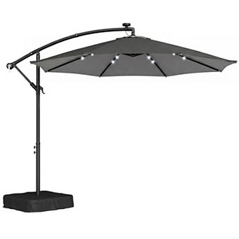 Outsunny 10 ft Offset Cantilever Patio Umbrella w/ Light, Weight,