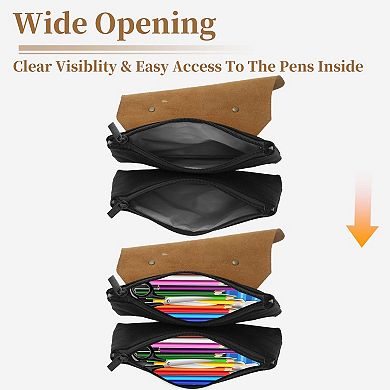 Two-Tier Hand Carry Style Pencil Pouch for Office Supplies 1 Pc