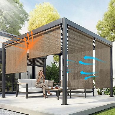 Aoodor Patio Roller Shade HDPE Fabric Outdoor Roll Up Shade with UV Protection