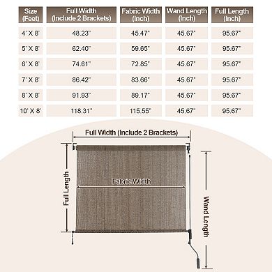Aoodor Patio Roller Shade HDPE Fabric Outdoor Roll Up Shade with UV Protection