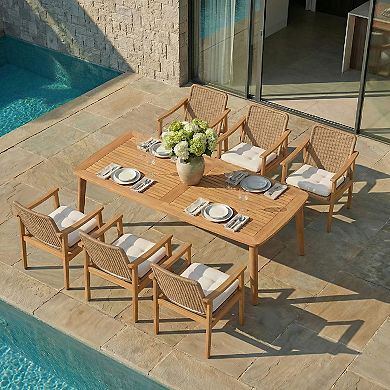 SUNSITT 7-Piece Outdoor Patio Dining Set, 82" Acacia Wood Outdoor Dining Table Set with 6 Chairs