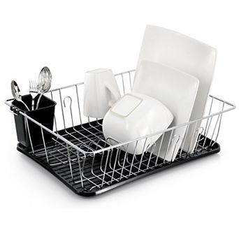 Megachef Pro 16 Inch Chrome Plated and Plastic Counter Top Drying Dish Rack in Black
