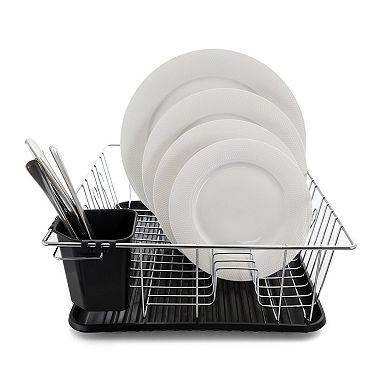 Megachef Pro 16 Inch Chrome Plated and Plastic Counter Top Drying Dish Rack in Black