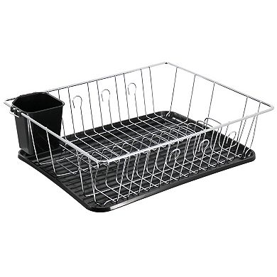 Megachef Pro 16 Inch Chrome Plated and Plastic Counter Top Drying Dish Rack in Black