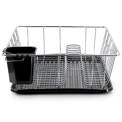 Megachef Pro 16 Inch Chrome Plated and Plastic Counter Top Drying Dish Rack in Black