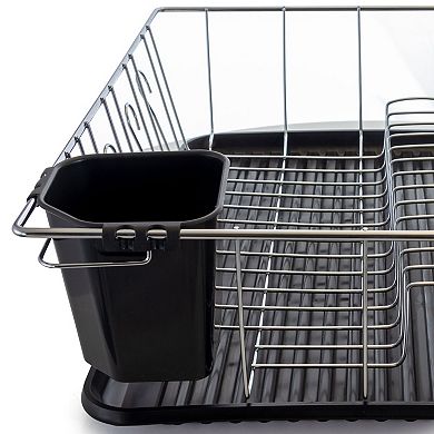 Megachef Pro 16 Inch Chrome Plated and Plastic Counter Top Drying Dish Rack in Black