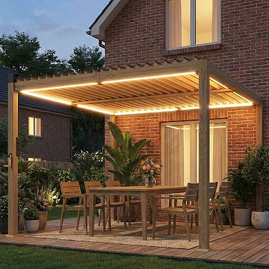 Outsunny 10' x 10' Outdoor Louvered Pergola with Solar lights,