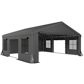 Outsunny 20' x 20' Heavy Duty Carport, Portable Garage with Doors, Windows