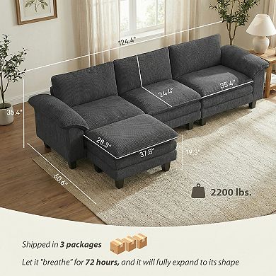 HOMCOM Sectional Sofa, L Shaped Couch with Deep Seat, Ottoman