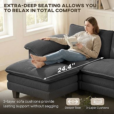HOMCOM Sectional Sofa, L Shaped Couch with Deep Seat, Ottoman