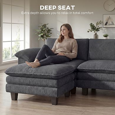 HOMCOM Sectional Sofa, L Shaped Couch with Deep Seat, Ottoman
