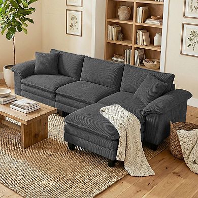 HOMCOM Sectional Sofa, L Shaped Couch with Deep Seat, Ottoman
