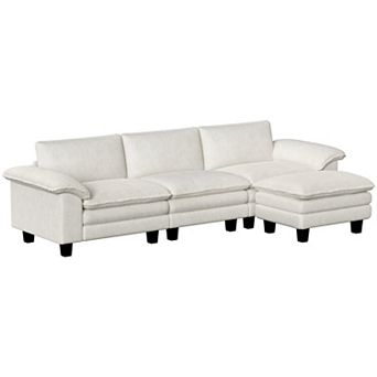 HOMCOM Sectional Sofa, L Shaped Couch with Deep Seat, Ottoman