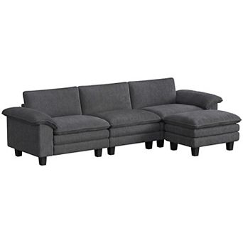 HOMCOM Sectional Sofa, L Shaped Couch with Deep Seat, Ottoman