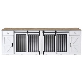 SUNSITT 88" Dog Crate Furniture, Heavy Duty Dog Kennel Indoor, 2-in-1 Furniture-Style Dog Crate